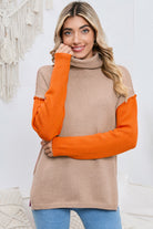 Turtle Neck Dropped Shoulder Slit Sweater - Guy Christopher 