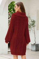 Woven Right Mixed Knit Turtleneck Lantern Sleeve Sweater Dress - Guy Christopher 