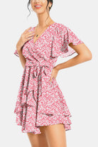 Surplice Neck Flutter Sleeve Dress - Guy Christopher 