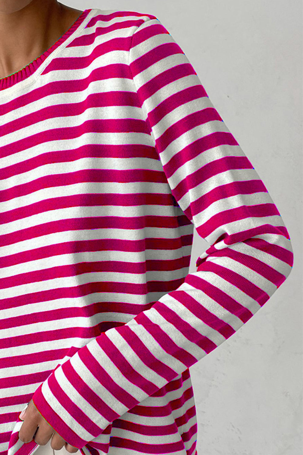 Striped Round Neck Long Sleeve Sweater - Guy Christopher 