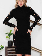 Turtle Neck Cutout Long Sleeve Mini Dress - Guy Christopher 