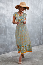 V-Neck Short Sleeve Printed Maxi Dress - Guy Christopher 