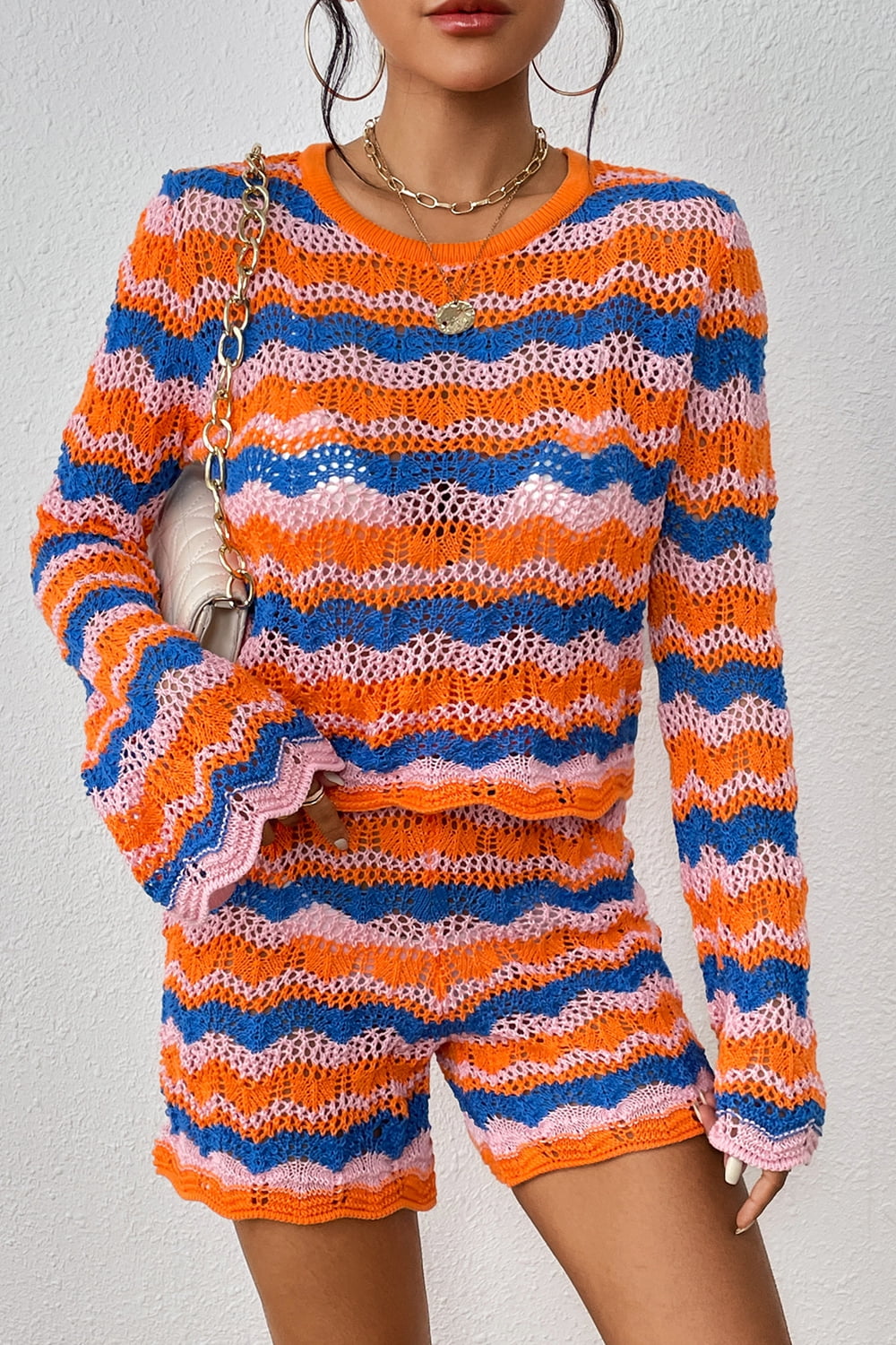Striped Sweater and Knit Shorts Set - Guy Christopher 