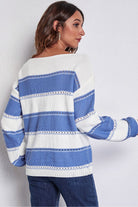 Striped Boat Neck Dropped Shoulder Sweater - Guy Christopher 