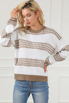 Striped Round Neck Long Sleeve Knit Top - Guy Christopher 