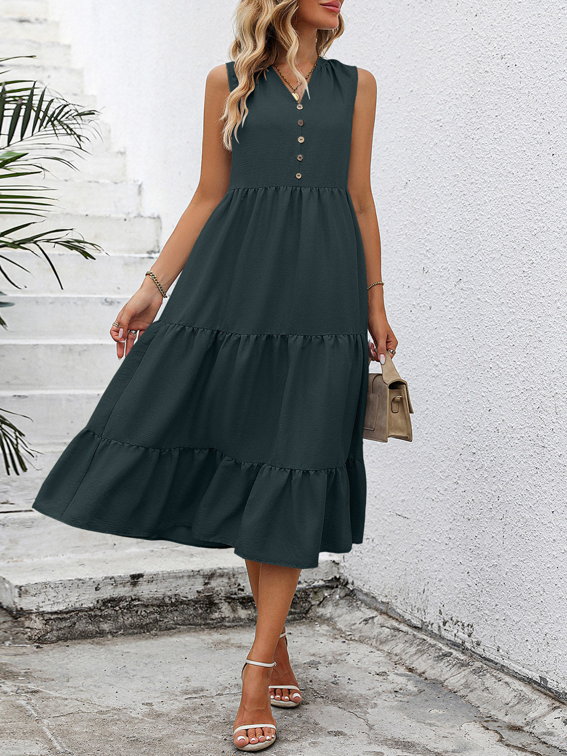 V-Neck Sleeveless Tiered Dress - Guy Christopher 