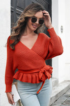 Tie Waist Ruffle Hem Sweater - Guy Christopher 