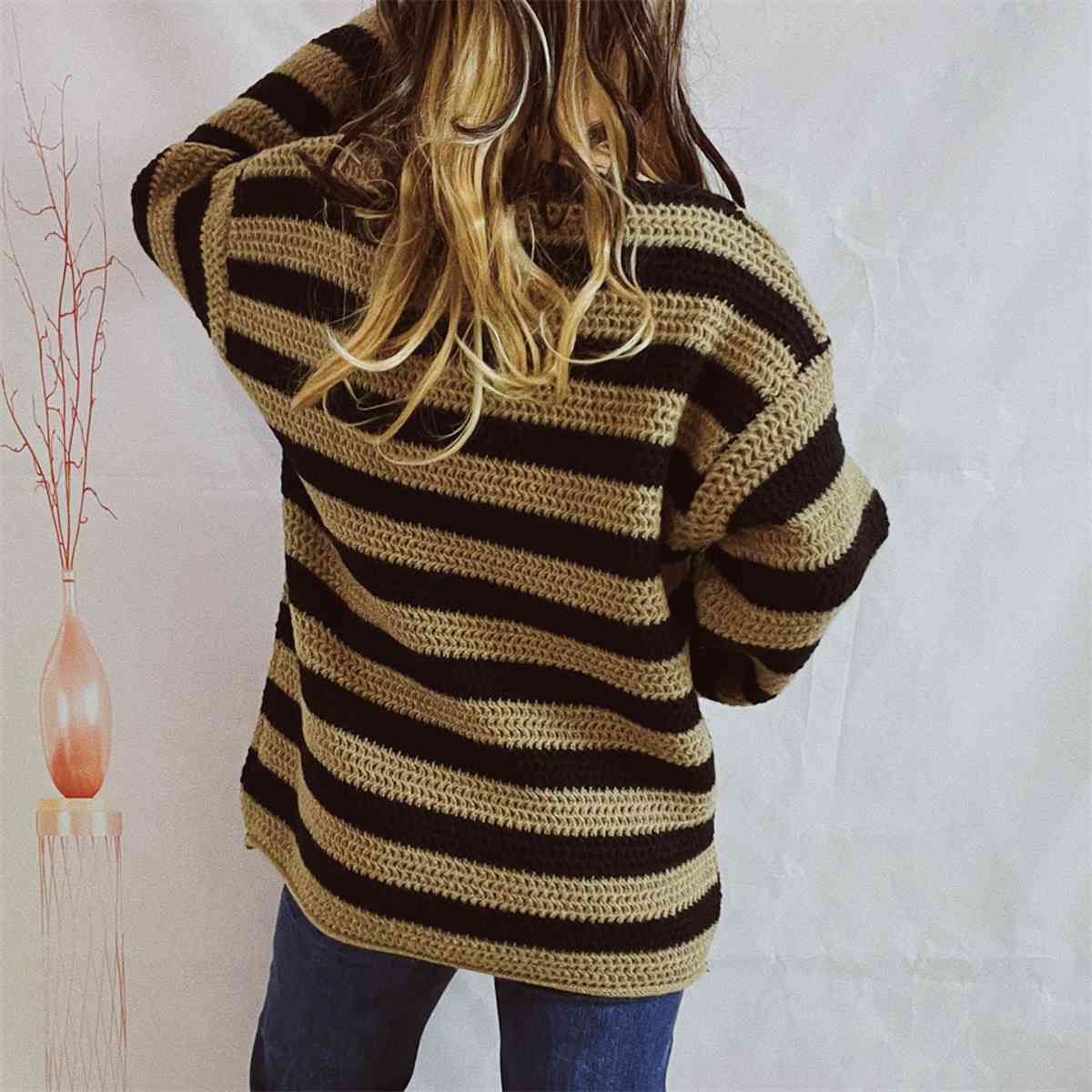 Striped Round Neck Long Sleeve Sweater - Guy Christopher 