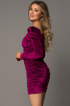 Sweetheart Neck Ruched Long Sleeve Dress - Guy Christopher 