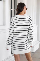 Striped V-Neck Sweater Dress - Guy Christopher 