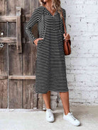 Striped Zip Front Hooded Dress - Guy Christopher 