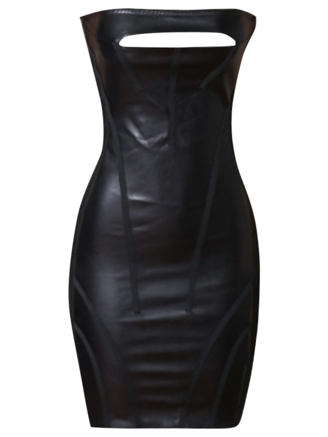 Faux Leather Cutout Strapless Bandage Dress - Guy Christopher 