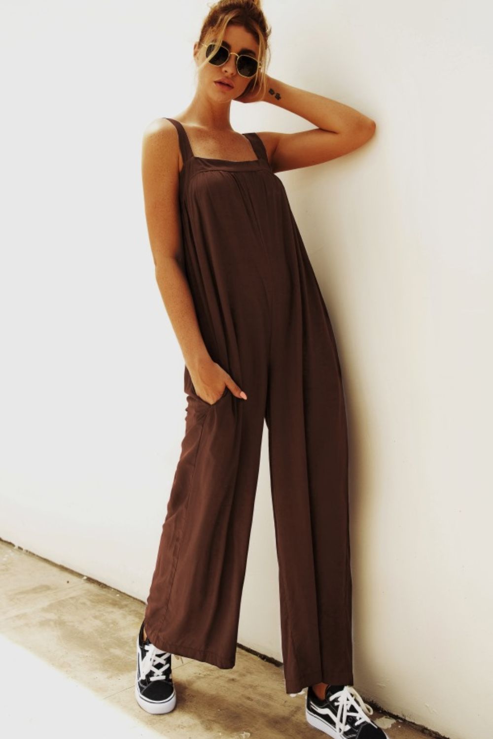 Wide Strap Wide Leg Jumpsuit - Guy Christopher 