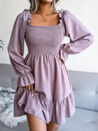 Smocked Flounce Sleeve Square Neck Dress - Guy Christopher 