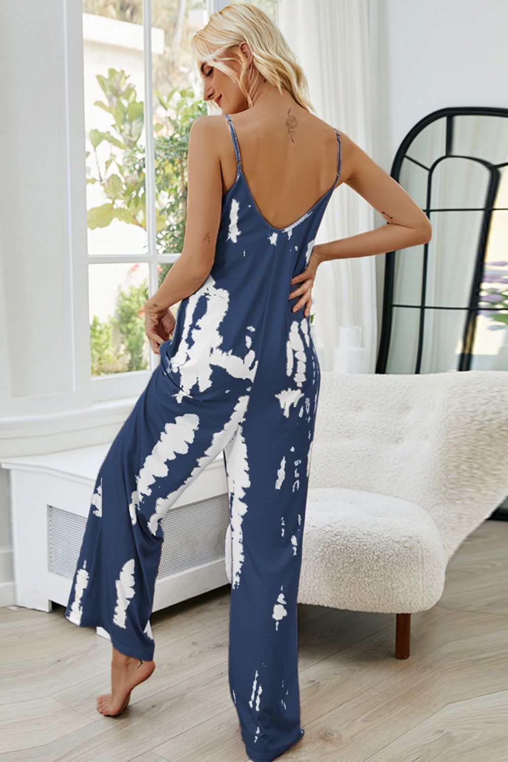 Tie-Dye Spaghetti Strap Jumpsuit with Pockets - Guy Christopher 