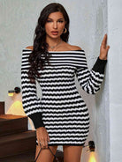 Striped Off-Shoulder Sweater Dress - Guy Christopher 