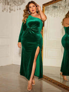 Plus Size One-Shoulder Twisted Split Dress - Guy Christopher 