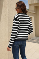 Striped Round Neck Button-Down Dropped Shoulder Cardigan - Guy Christopher 