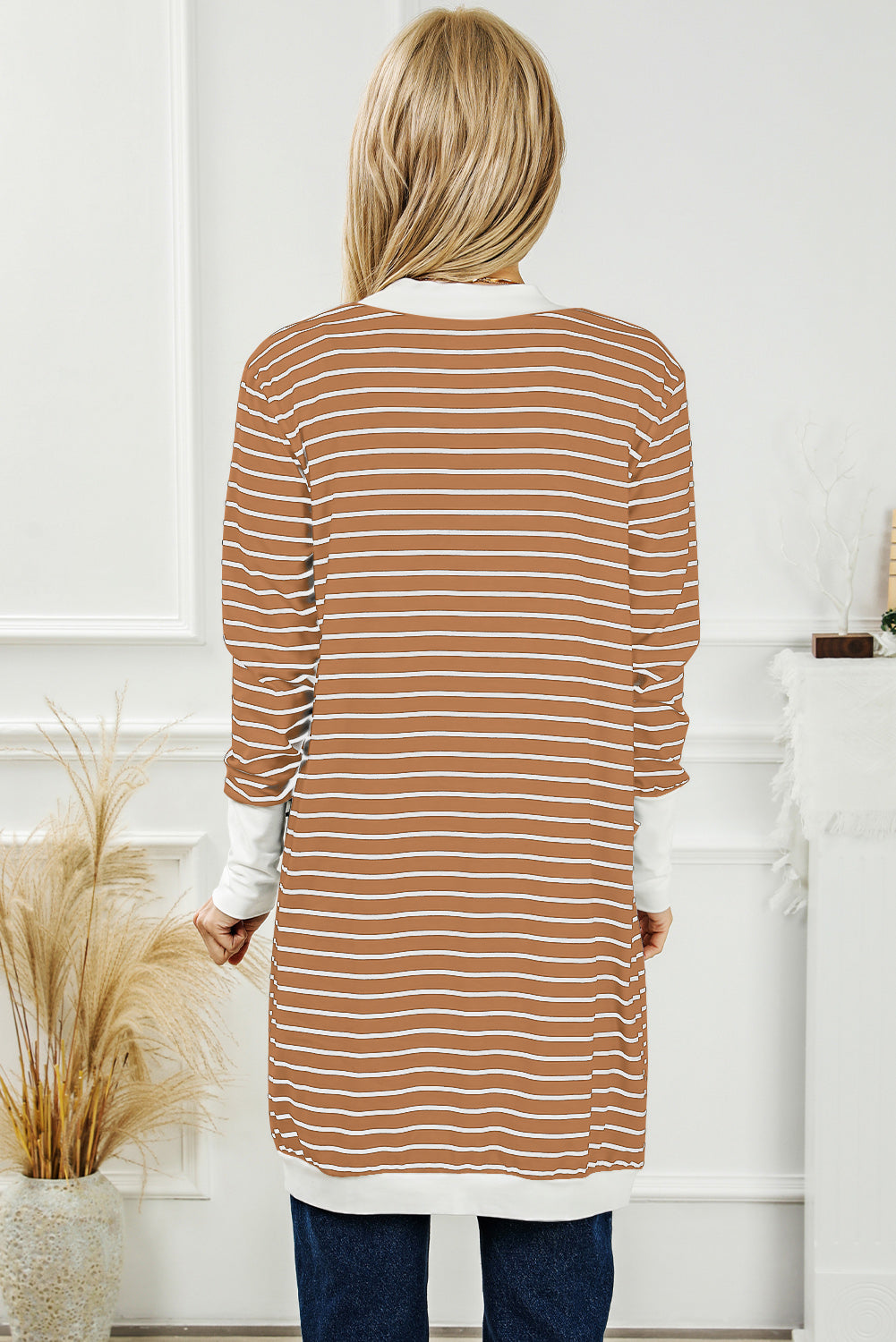 Striped Open Front Longline Cardigan - Guy Christopher 