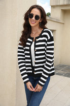 Striped Round Neck Button-Down Dropped Shoulder Cardigan - Guy Christopher 