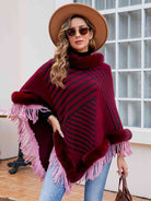 Striped Fringe Hem Poncho - Guy Christopher 