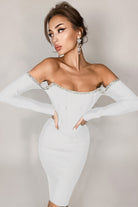 Rhinestone Trim Off-Shoulder Bandage Dress - Guy Christopher 