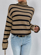 Striped Turtleneck Drop Shoulder Sweater - Guy Christopher 