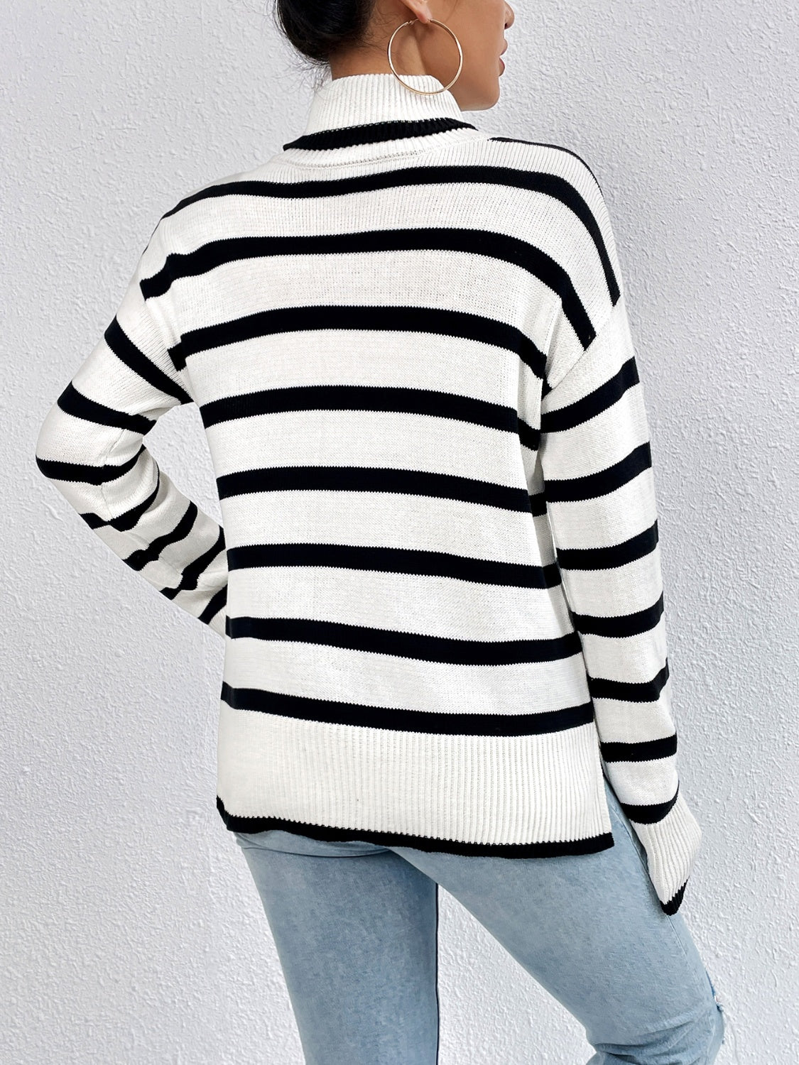 Striped Turtleneck Drop Shoulder Sweater - Guy Christopher 