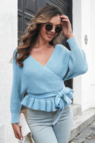 Tie Waist Ruffle Hem Sweater - Guy Christopher 