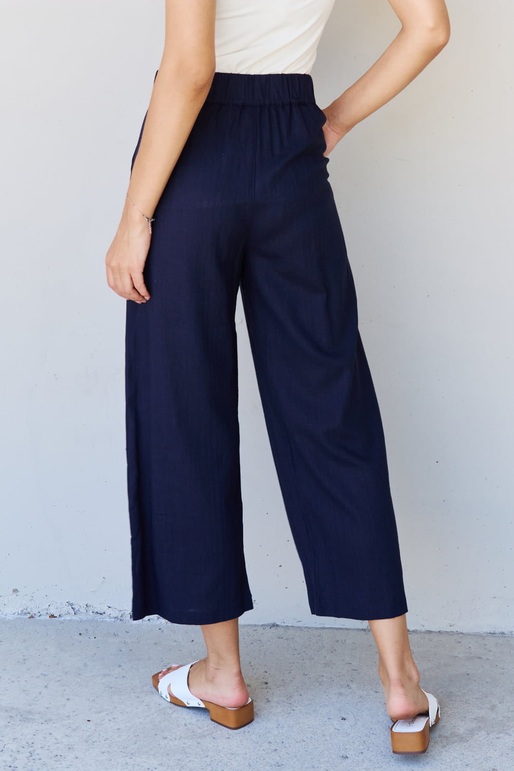 And The Why In The Mix Full Size Pleated Detail Linen Pants in Dark Navy - Guy Christopher 