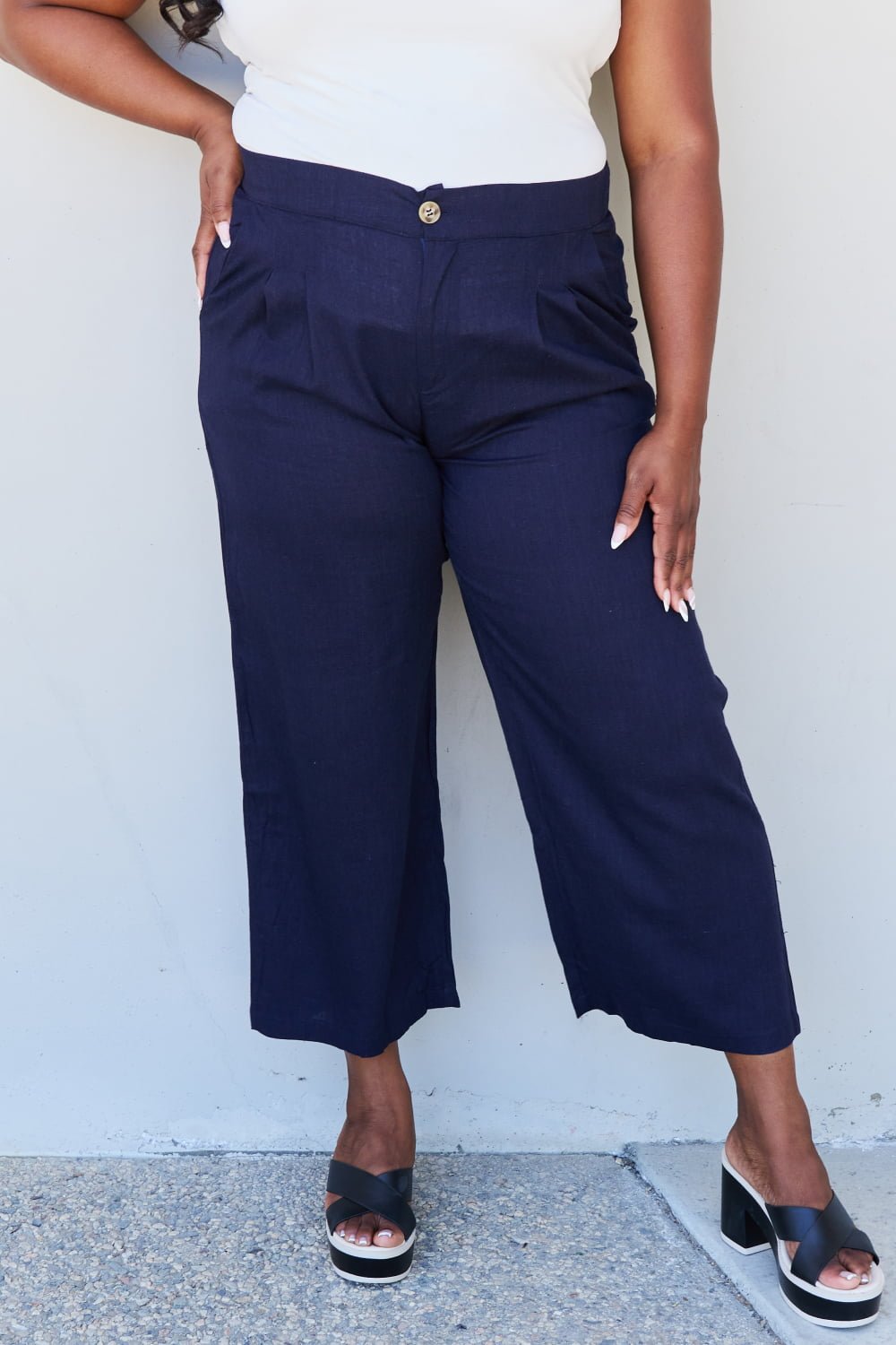 And The Why In The Mix Full Size Pleated Detail Linen Pants in Dark Navy - Guy Christopher 