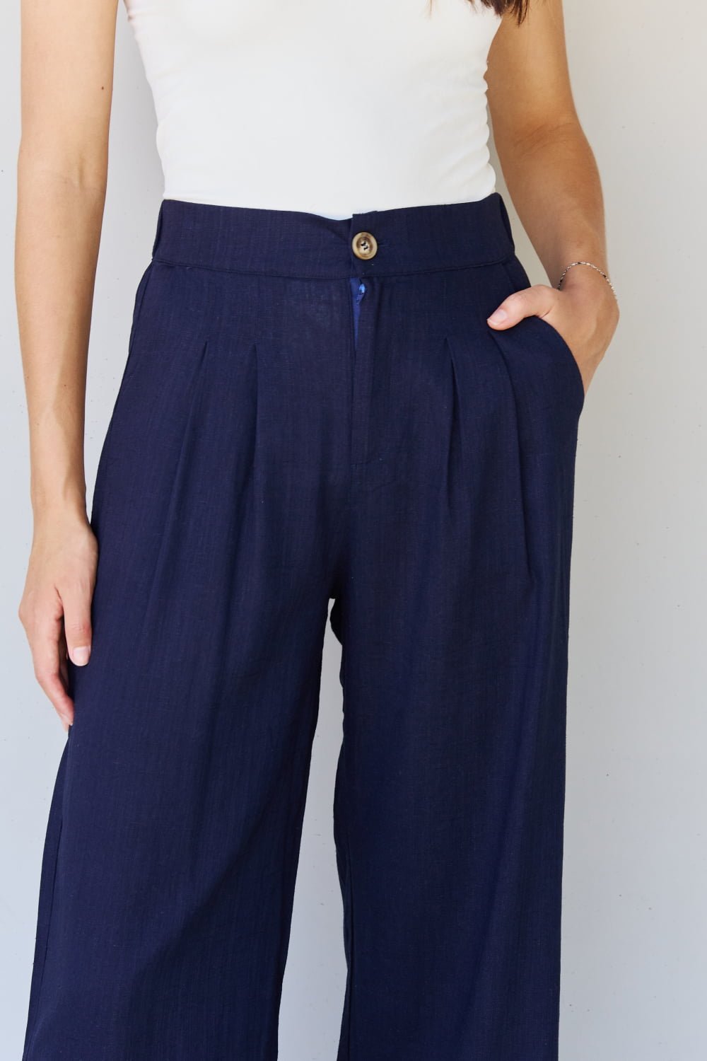 And The Why In The Mix Full Size Pleated Detail Linen Pants in Dark Navy - Guy Christopher 