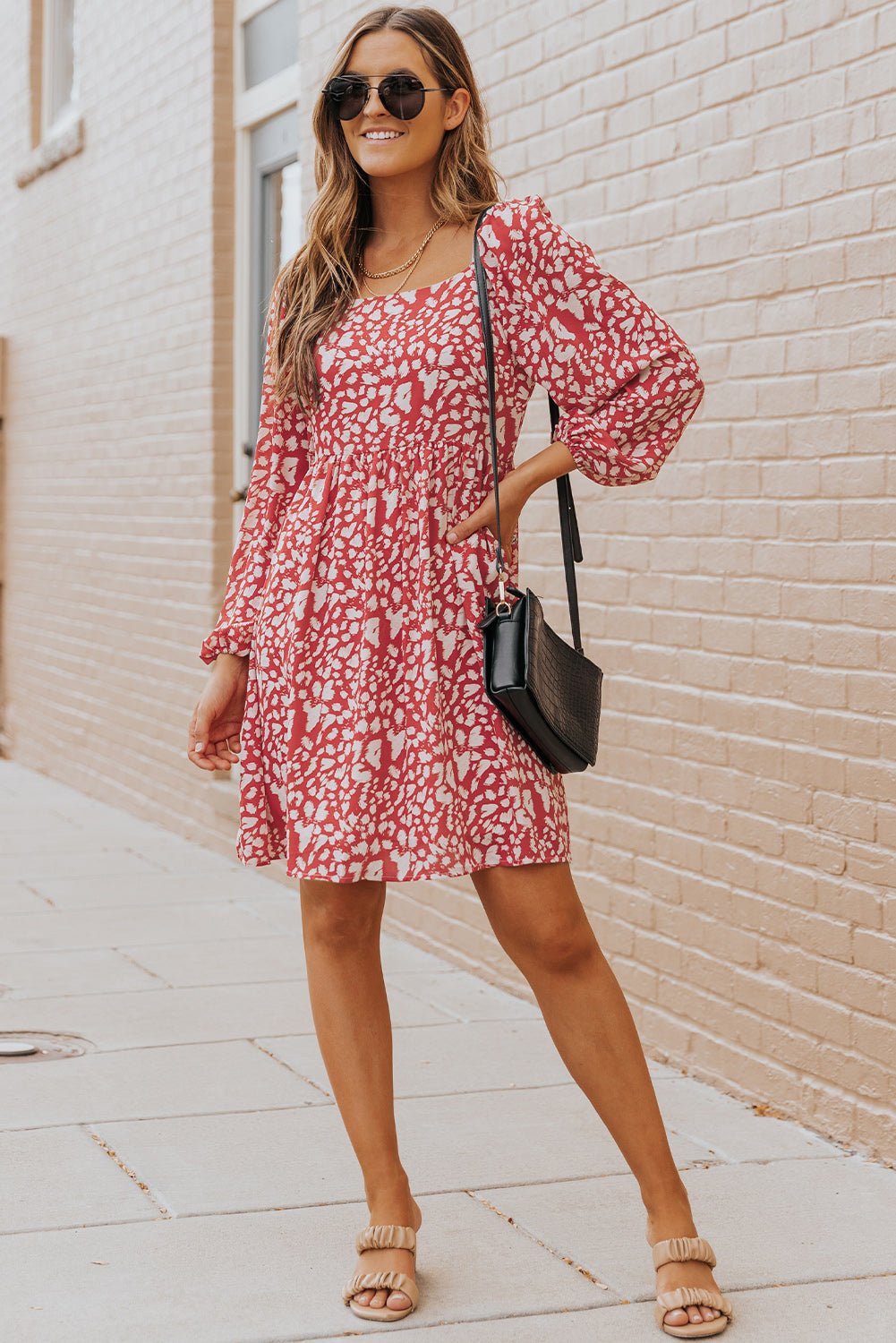 Animal Print Square Neck Balloon Sleeve Dress - Guy Christopher