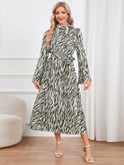 Animal Print Tie Front Ruffle Trim Dress - Guy Christopher