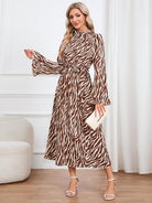 Animal Print Tie Front Ruffle Trim Dress - Guy Christopher