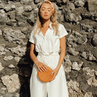 ARYA Safari Linen Midi Dress In Off White - Guy Christopher 