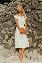 ARYA Safari Linen Midi Dress In Off White - Guy Christopher 