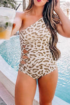 Asymmetrical Leopard Print Cutout Swimsuit - Guy Christopher