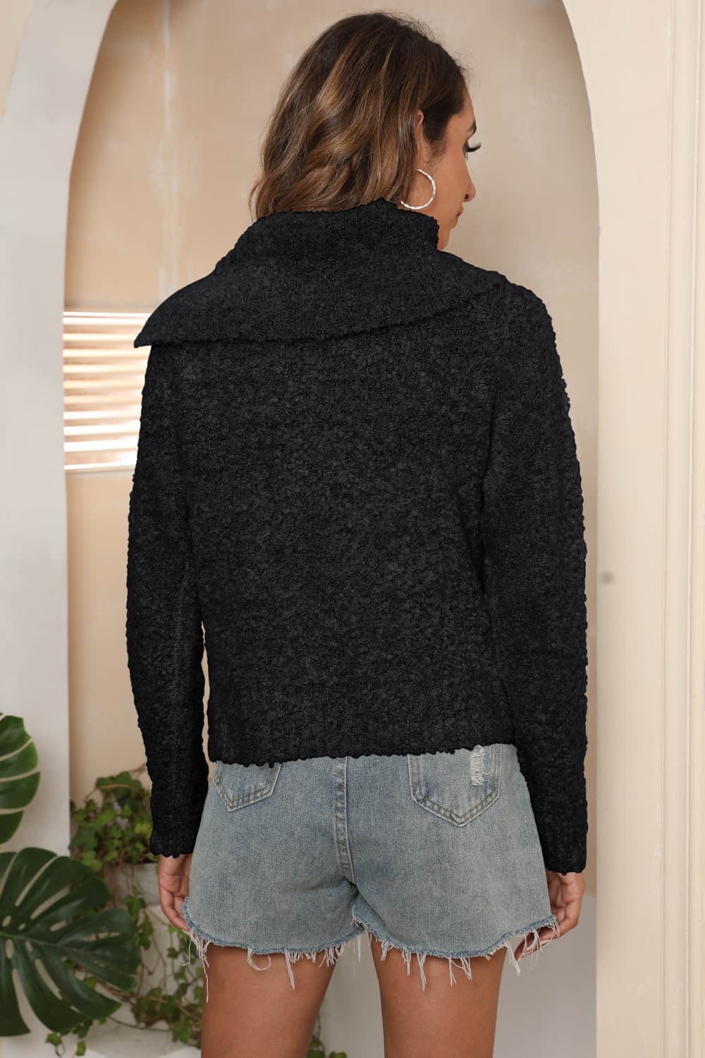 Asymmetrical Neck Long Sleeve Pullover Sweater - Guy Christopher