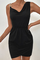 Asymmetrical Neck Sleeveless Tulip Hem Dress - Guy Christopher