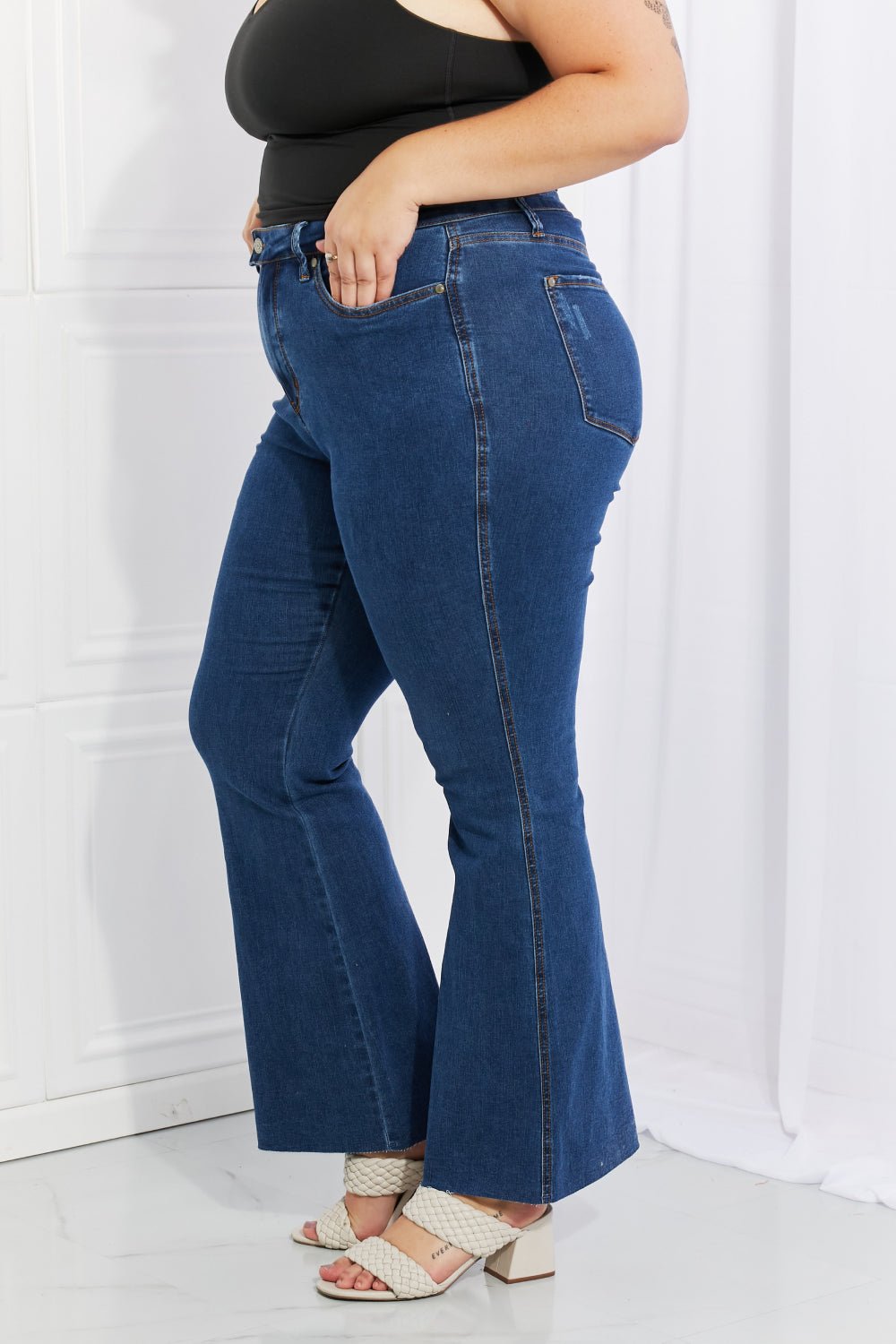 Ava Full Size Cool Denim Tummy Control Flare - Embrace Your Curves with Sensuality and Grace - Indulge in a Summer Love Story. - Guy Christopher 