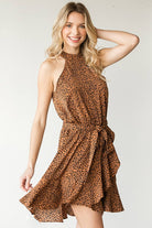 First Love Full Size Leopard Belted Sleeveless Dress - Guy Christopher 