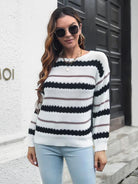 Striped Round Neck Long Sleeve Sweater - Guy Christopher 