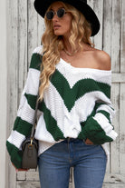 Woven Right Chevron Cable-Knit V-Neck Tunic Sweater - Guy Christopher 