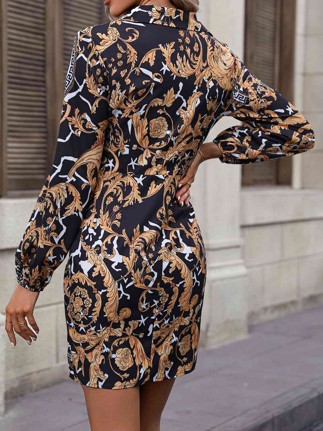 Tie Front Printed Collared Neck Shirt Dress - Guy Christopher 