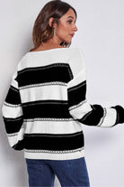 Striped Boat Neck Dropped Shoulder Sweater - Guy Christopher 