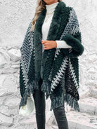 Striped Fringe Hem Poncho - Guy Christopher 