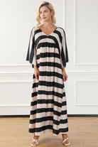 Striped V-Neck Ruched Dress - Guy Christopher 