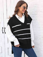 Striped V-Neck Sweater Vest - Guy Christopher 