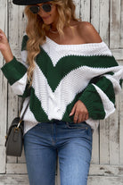 Woven Right Chevron Cable-Knit V-Neck Tunic Sweater - Guy Christopher 